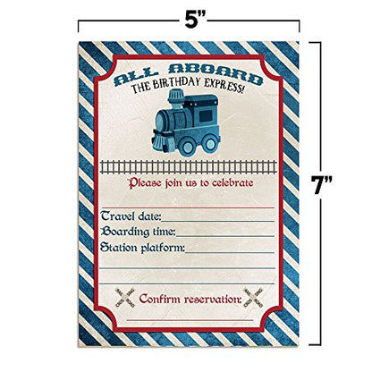 Vintage Train Birthday Party Invitations, 20 5x7 Fill In Cards with Twenty White Envelopes by AmandaCreation - style: Vintage Train
