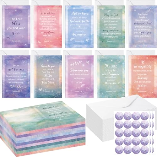 100 Sets Bible Verse Cards, with Envelopes Stickers, Fantasy | Christian Greeting Cards, Religious Encouragement Note Scripture Inspirational for Baptism, Birthday, Wedding, Friends Gifts - style: Fantasy