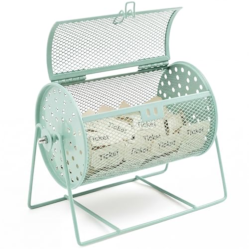 Teenyyou Raffle Drum, Holds 600 Tickets, Small, Integrated Rotary, Green | Metal Ticket Wheel Spinner with Stand, Raffle Ticket Cage for Games Events, Home Parties, School Rewards, 7.09 x 4.72 Inch - color: Green, size: 7.09" X 4.72", Small, style: Integr