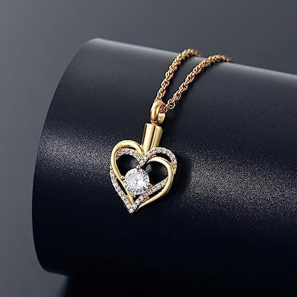 shajwo Cremation Jewelry Heart Urn Necklace for Ashes of Loved One - color: Gold-white