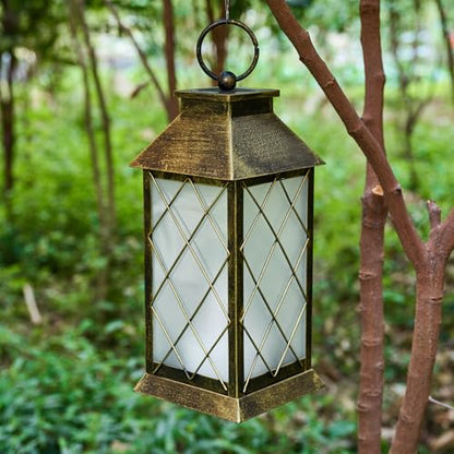18" Solar Lanterns Outdoor Waterproof Flickering Flame Patina - color: Antique Patina