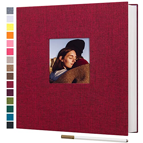 potricher Self Adhesive Photo Album 40 Pages, Linen cover, Red | Photo Album Self Adhesive 4x6 5x7 8x10 Pictures, Linen Cover DIY Scrapbook Albums for Family, Wedding, Baby, Anniversary - color: Red, size: 11x10.6 Inches 40 Pages