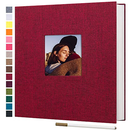 potricher Self Adhesive Photo Album 40 Pages, Linen cover, Red | Photo Album Self Adhesive 4x6 5x7 8x10 Pictures, Linen Cover DIY Scrapbook Albums for Family, Wedding, Baby, Anniversary - color: Red, size: 11x10.6 Inches 40 Pages