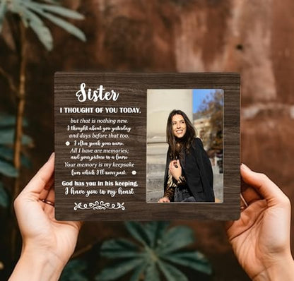 Sister Memorial Picture Frame, Sympathy Wooden Photo Frame Gifts for Loss of Sister, 4x6 inch Photo - style: Sister Memorial