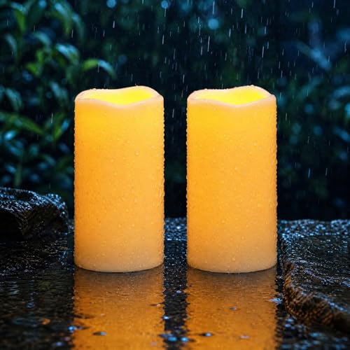 Homemory Dusk to Dawn Outdoor Waterproof Flameless Candles with Auto Light Sensor, Flickering LED Pillar Candles, Battery Operated Fake Candles Lanterns, Porch, Patio, Garden Decor, 3"x6", Set of 2 - color: D3"xH6"6"