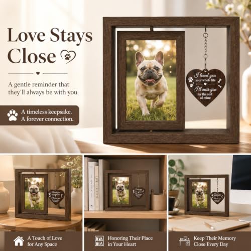 Dog Memorial Gifts for Loss of Dog - 360° Rotating Pet Memorial Picture Frame for 2 4x6 Photos - Pet Loss Sympathy Remembrance Gift for Dog and Cat Lovers