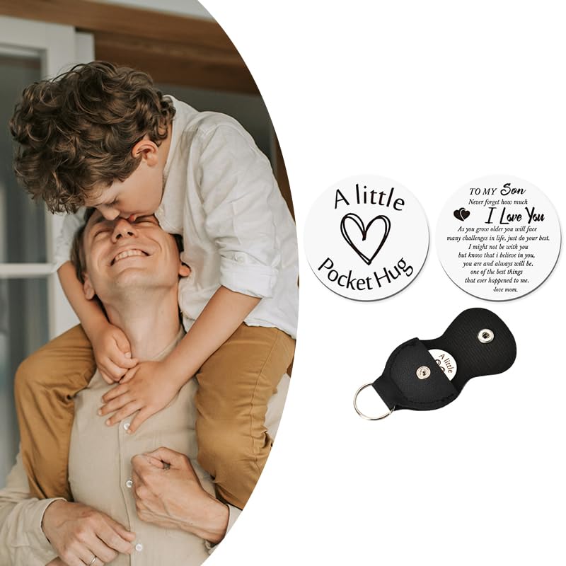 ShiQiao Spl To My Son Gifts from Mom Never Forget How Much I Love You Keychain for Son Birthday Christmas Gifts Pocket Hug Keychain Token for Son Motivational Inspirational Gifts with Leather Case - color: To My Son