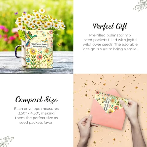 25 Wildflower Seed Packets - Pollinator Seed Mix for Guests - Thank You Gifts Party Favors - Gifts Wild Flower Throw and Grow Perennial Annual Mix to Attract Pollinators Bees - Hummingbirds Non-GMO - size: Pack of 25