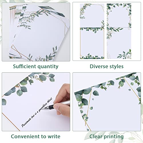 Teling 48 Sheets Decorative Printer Paper Writing Scrapbook Wedding Program Paper 8.27 x 10.6 Inches Greenery Flower Border Writing for Drawing Office Thank Greeting Stationery Supplies(Eucalyptus) - style: Eucalyptus