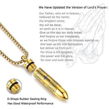 Mens Urn Necklace For Ashes Bullet Shape Cross Cremation Urn Jewelry - color: Gold Tone