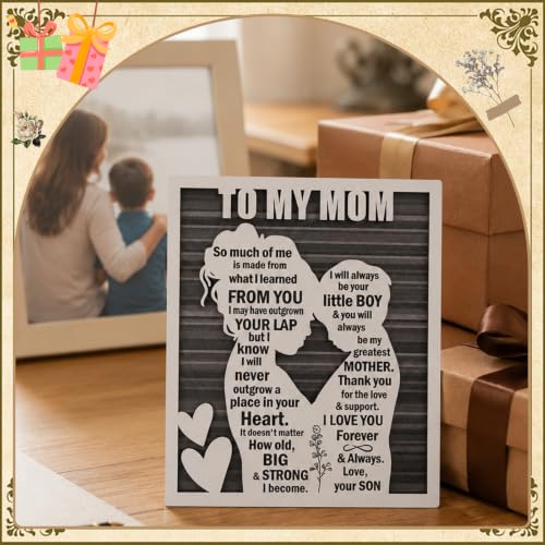 Love Mom Plaque for Mother’s Day, Mama Gift from Son on Birthday, Thanksgiving, Valentine’s &, Rustic Mom and Son Hug Sign - style: Mom & Son