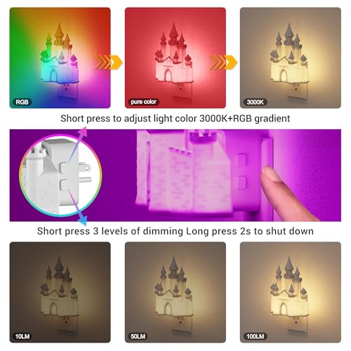 JandCase Night Lights Plug into Wall, 3D Printed Castle RGB Night Light - color: Castle-RGB, size: 2 Pack