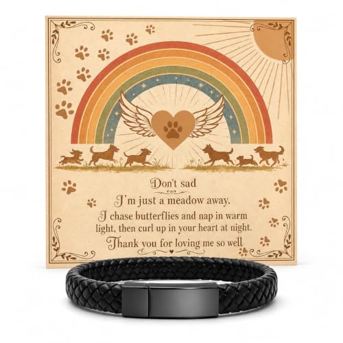 Pet Memorial Gifts for Dogs, Cremation Bracelet for Ashes with Rainbow Bridge Card, Dog Loss Sympathy Keepsake, In Memory of Dog Remembrance Bracelet for Men Women
