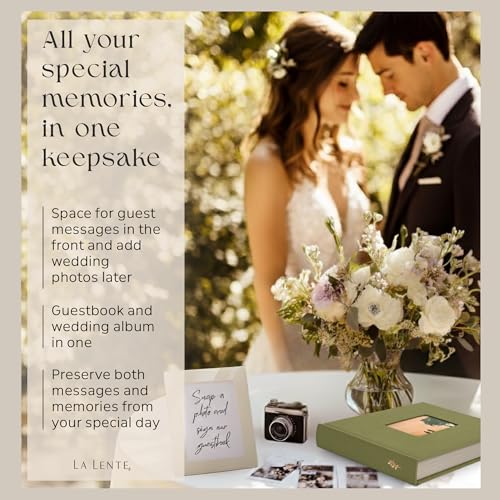 Premium Scrapbook Album with Window and Writing Space – 60 Pages holds 200 Photos of Different Sizes – Wedding, Baby, Travel & Family Memories – 11.4" x 8.6" - Olive - color: Olive, size: Small w/ Window