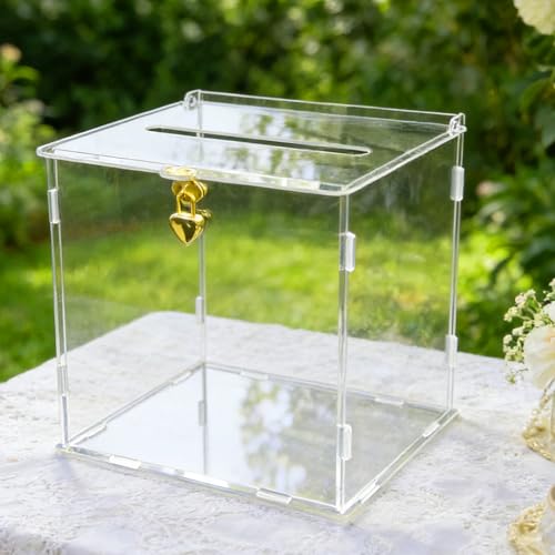 Clear Acrylic Card Box with Lock & Slot, DIY-Friendly Wedding Card Boxes for Reception Cash Gift Monetary Envelope, Elegant Gift Card Holder Box for Graduation Bridal Shower Party Table Decor - color: Transparent