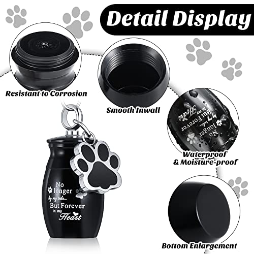Tudomro Cremation Pet Dog Urns Keychain for Ashes with Storage Bag Stainless Steel Small Cat Paw Memorial Keepsake Jewelry - color: Black
