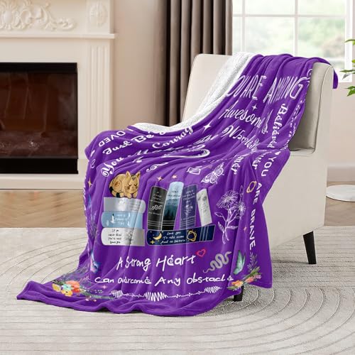 Encourage Get Well Blanket Birthday Gift for Women 52 x 60'' | Recovery Blanket with Words of Affirmation Inspirational Positive Thoughts and Quotes for Niece,Friend,Grandma - color: Purple