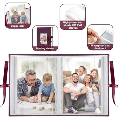 Photo Album 4x6 100 Pockets, Slip-in Picture Albums, Linen Cover Top Loader Vertical Pockets Albums for Baby, Kids Boy Girls, Wedding, Family, Anniversary, Purple - color: Purple, size: 100 Pockets white Bandage
