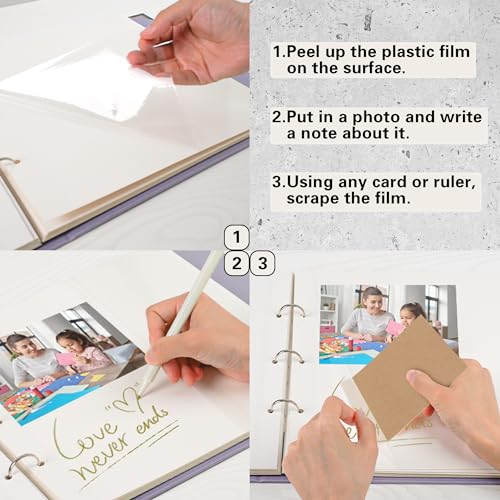 Vienrose Self Adhesive Photo Album 3 Ring Binder 80 Pages Light Green | Linen Cover, Scrapbook Album, Sticky Pages, 2x3 4x6 5x7 8x10 Photos - color: Light Green, size: 40 Sheets/80 Pages