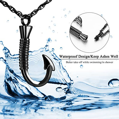 abooxiu Fishing Heart Hook Urn Necklace for Ashes Fish Heart Hook Stainless Steel Cremation Jewelry - Black - color: Black&Black, style: Engraving