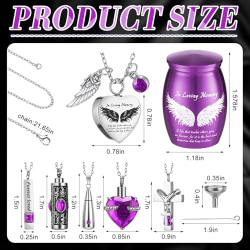 Ecation 12 Pcs Small Urn Cremation Jewelry Necklaces for Ashes Stainless Steel Keepsake Urns Memorial Locket Mini Ash Holders Waterproof for Human Adult Female Male Family Loved One (Purple) - color: Purple