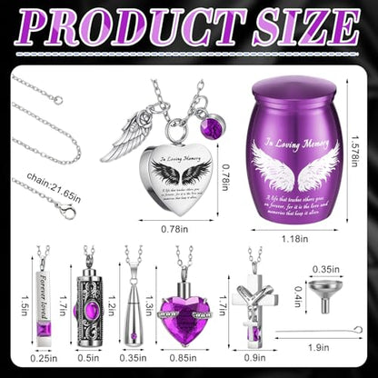 Ecation 12 Pcs Small Urn Cremation Jewelry Necklaces for Ashes Stainless Steel Keepsake Urns Memorial Locket Mini Ash Holders Waterproof for Human Adult Female Male Family Loved One (Purple) - color: Purple