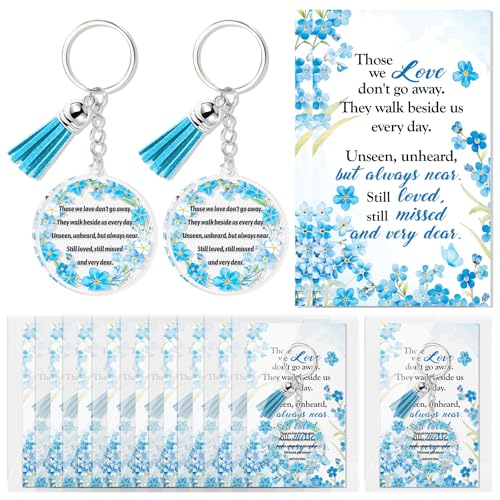 HOWAF 12 Set Funeral Favor Forget Me Not Keychains with Encouragement Card, Sympathy Gifts for Loss of Loved One Blue Flower Key Chains with Tassels for Sympathy Guest Keepsake