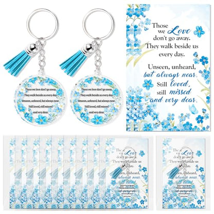 HOWAF 12 Set Funeral Favor Forget Me Not Keychains with Encouragement Card, Sympathy Gifts for Loss of Loved One Blue Flower Key Chains with Tassels for Sympathy Guest Keepsake
