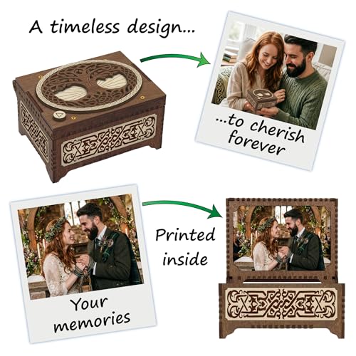 Celtic Tree of Life Custom MP3 Music Box, Plays Any Song, Custom Photo Print and Text Inside