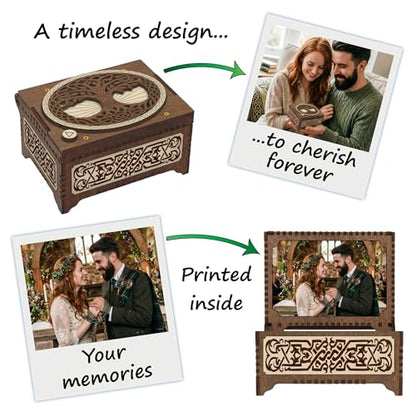 Celtic Tree of Life Custom MP3 Music Box, Plays Any Song, Custom Photo Print and Text Inside