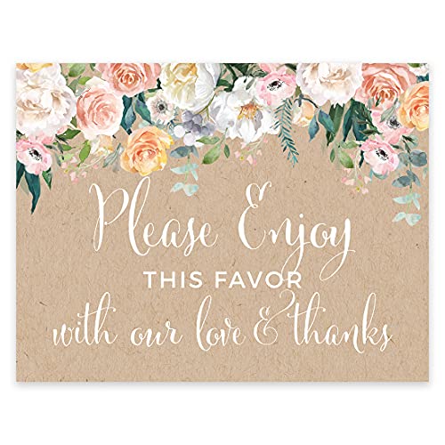 Andaz Press Peach Kraft Brown Rustic Floral Garden Party Wedding Collection, Party Signs, Please Enjoy This Favor With Our Love and Thanks, 8.5x11-inch, 1-Pack - color: Favor
