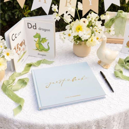 Wedding Guest Book, Polaroid Photo Guestbook for Baby Shower | Table Sign Included, Gold Stamping, Hardcover, 9x7.5", Perfect for Bridal Party & Baby Shower, Dusty Blue - color: Dusty Blue