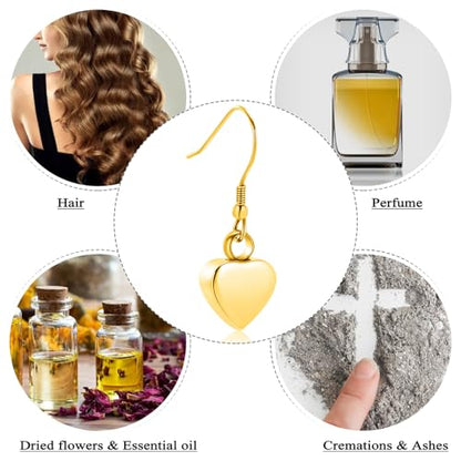 Heart Cremation Earring for Women Keepsake Memorial Urn Jewelry For Ashes - color: A-Gold