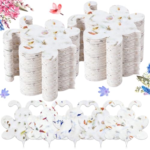 Dunzoom 100 Pcs Handmade Seed Paper Plantable Wildflower Seed Paper Recycled Flower Petals Tags Wedding Favors for Guests Gifts Cards for Envelope Birthday Party, 5 Styles(Bee Shape) - style: Bee Shape