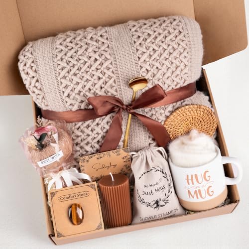 Get Well Soon Gift Baskets for Women, Earth Tone Self Care Package Box After Surgery Thinking of You Feel Better Gifts, Sympathy Gift Basket for Loss of Loved One, Inspirational Gifts for Sick Friends