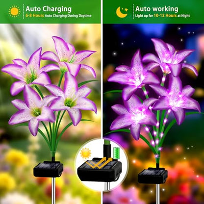 Solar Lights Outdoor, Gift For Women Mom Grandma Wife Daughter Friends, 4 Pack 16 Solar Purple Lily Flower Lights, Solar Flower Lights Waterproof, Outside Decor Stake Lights For Garden Yard Patio Lawn - style: Solar Purple Lily