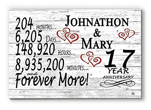 Personalized 17 Year Anniversary Sign Gift 17th Wedding Anniversary Present For Couple Days Minutes Years - Solid Wood - 16.5in x 10.5in x .75in (17 Year) - color: 17 Year