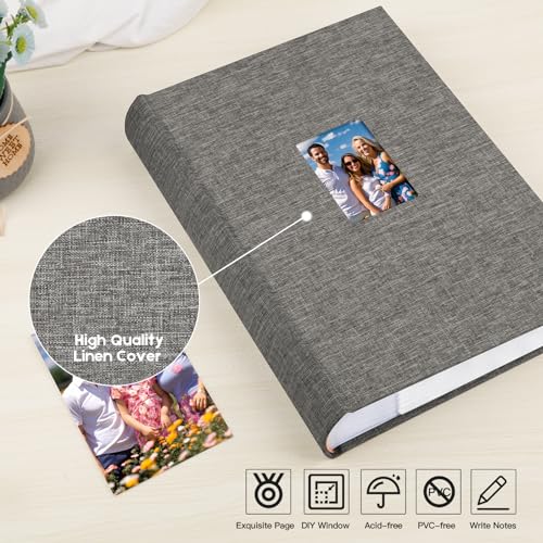 450 Pocket 4x6 Photo Album with Writing Space, Linen Cover, Grey - color: Grey