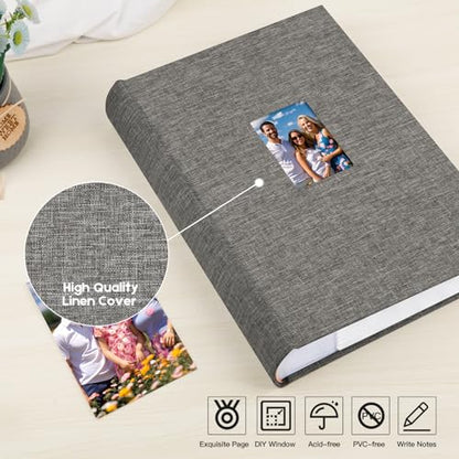 450 Pocket 4x6 Photo Album with Writing Space, Linen Cover, Grey - color: Grey
