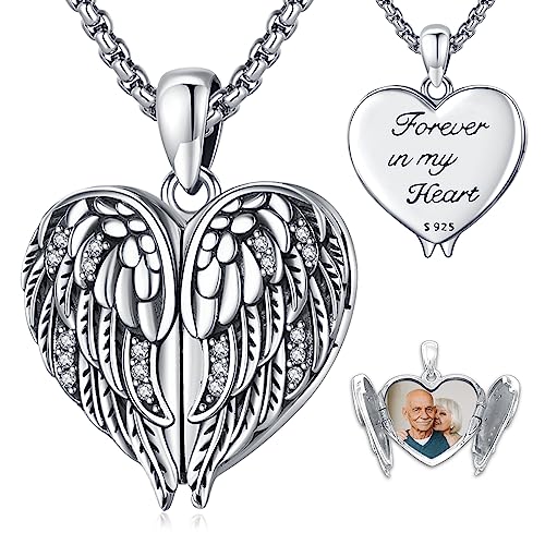 Angel Wings Necklace 925 Sterling Silver Guardian Angel Nurse RN Caduceus Pendant Charm Crystal Angel Jewelry Gifts for Women - style: F-Angel Wings Locket