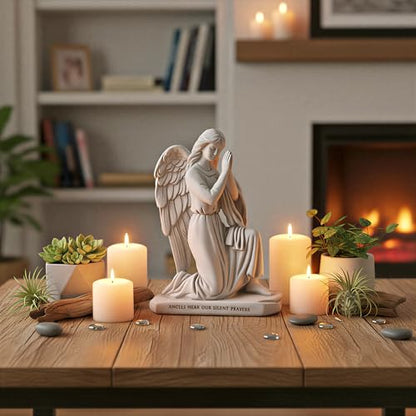 Praying Angel Garden Figurine – Outdoor Kneeling Angel Wings Statue Religious Fairy Sculpture Resin Hand Carved Art Decor for Home Lawn Yard Patio Housewarming Ornament Memorial Present