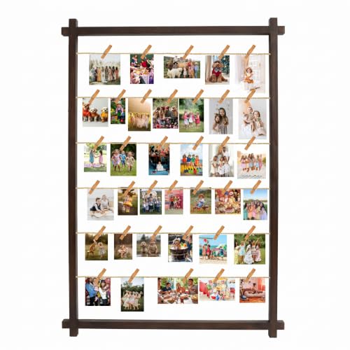 Collage Picture Frame,Photo Display Board with Clips,Hanging Pictures Frames Photos Wall Decor for Wedding Graduation Party Birthday Greeting Letter Christmas Cards Holder Organizer,39 inch,Walnut - color: Walnut, size: Wall Mount(39.37")