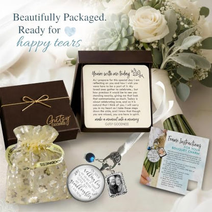 Gutsy Goodness Bouquet Charm On Your Wedding Day Memorial Honoring Mom Dad Grandma Grandpa Meaningful Bridal Floral Jewelry Silver Finish Pendant Bride's Flowers Photo Frames Parent Grandparent - color: Blue Bead, style: My Granddaughter | 1 Frame