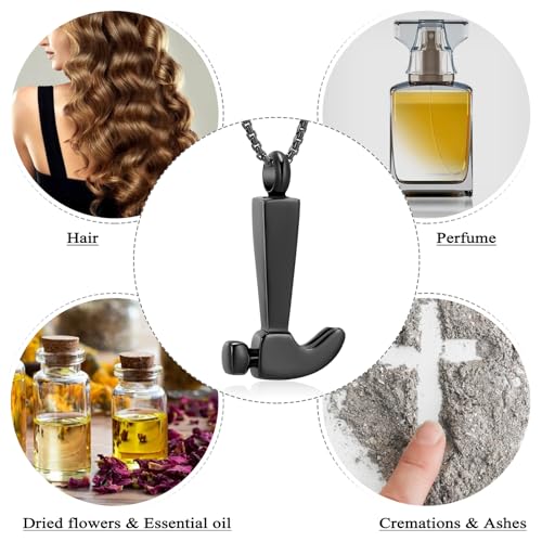 Oinsi Men's Cremation Jewelry Made Of 316L Stainless Steel Hammer Memorial Urn Necklace Pendant Keepsake Holder Jewelry For Ashes - color: A-Black