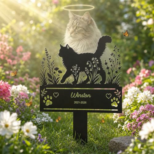 Custom Cat Memorial Plaque for Outside, Personalized Cat Gifts, Cat Memorials for Garden, Pet Grave Marker, Pet Memorial Gifts for Cats, Cat Loss Sympathy Gift - color: Cat 4