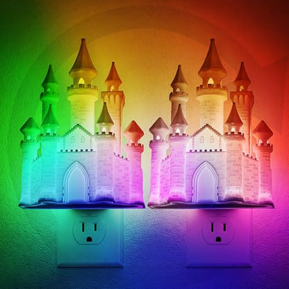JandCase Night Lights Plug into Wall, 3D Printed Castle RGB Night Light - color: Castle-RGB, size: 2 Pack