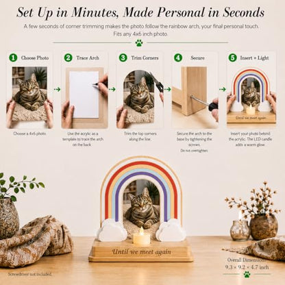Rainbow Bridge Dog Memorial Gifts | Premium Solid Wood Pet Memorial Picture Frame for 4x6 Photo, LED Candle, Sympathy Card, Gift Box | Pet Loss Sympathy Gift Set for Dogs & Cats, In Memory of Dog