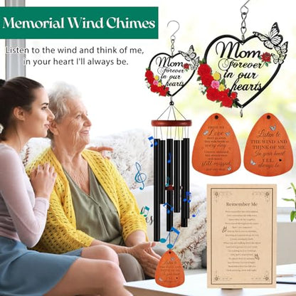 Kathfly Sympathy Wind Chimes for Loss of Loved One, 28" Memorial Wind Chimes for Outside, Bereavement Condolence Funeral Windchime Funeral Gift for Gifts for Loss of Loved One Mother Father Husband - style: Flower Mom