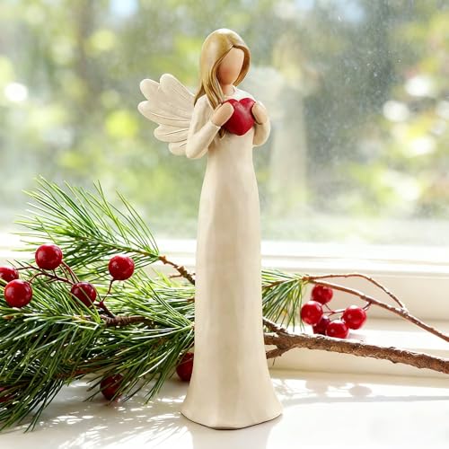 7.48-Inch Guardian Angel Figurine Holding Red Heart for Women | Resin Home Decor And Sympathy Keepsake For Mom, Friend Or Sister, Ideal For Memorial Display - size: 7.48"H