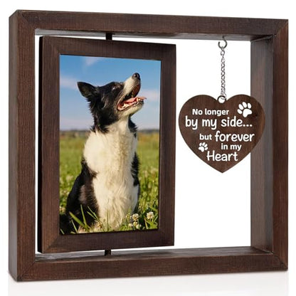 Dog Memorial Gifts for Loss of Dog, Pet Memorial Gifts for Dogs Cat, Loss of Dog Sympathy Gift, Pet Remembrance Bereavement Gift, Dog in Heaven Passing Away Gift, Rotating Picture Frame Fit 4x6 Photo